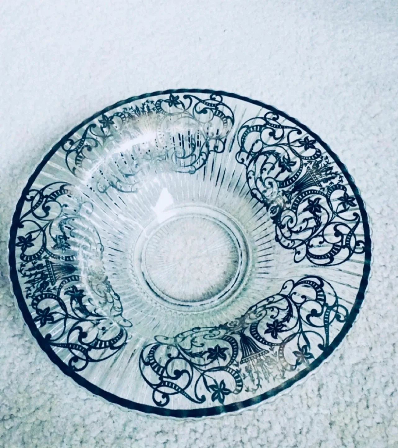 Silver overlay Vintage Glass Decorated bowl