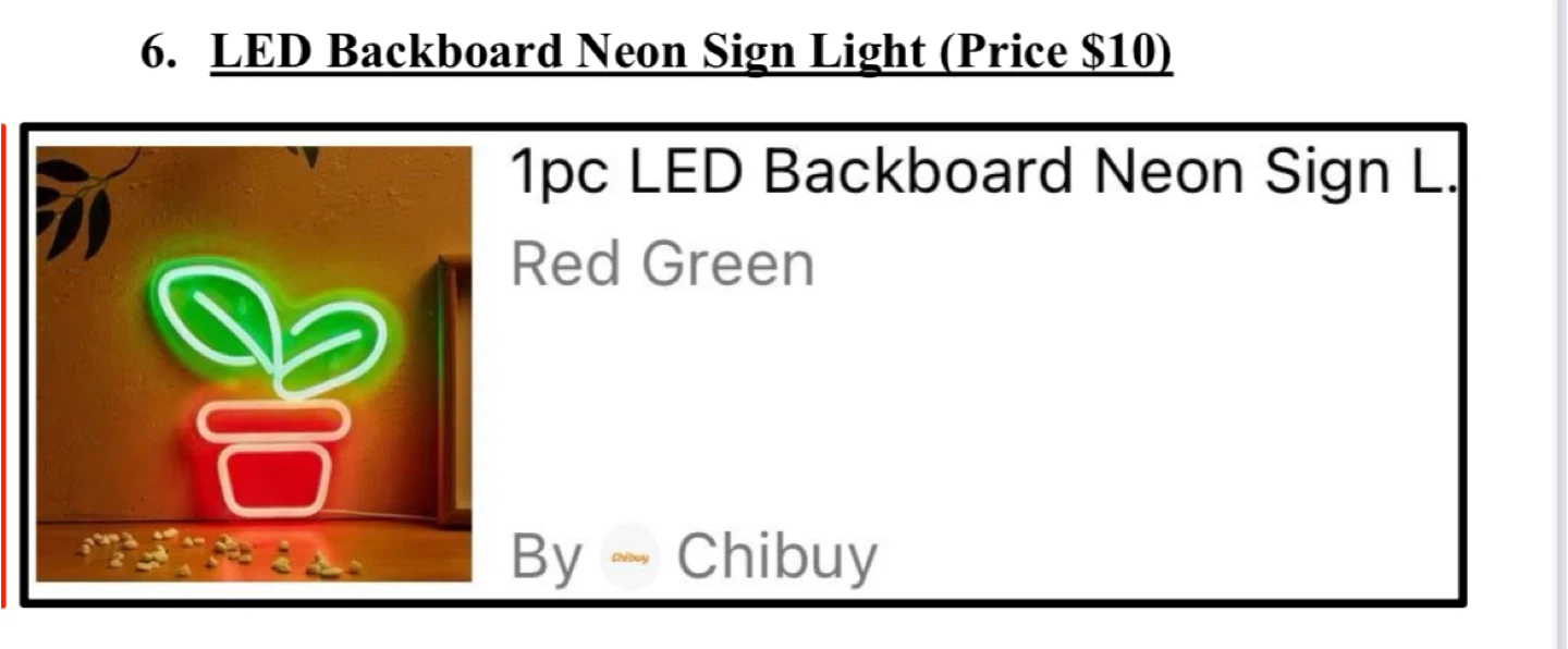 LED Backboard Neon Sign Light - Red & Green
