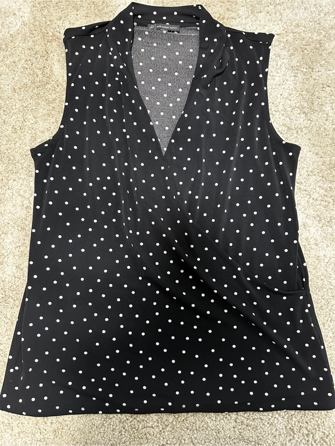 Adrianna Papell Black Polka Dot Sleeveless Top