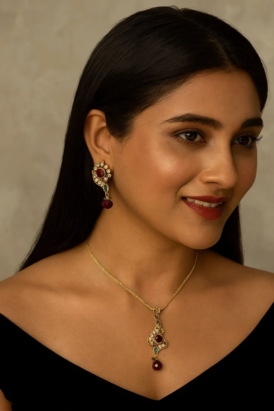 Vintage Style Gold Necklace and Earring Set