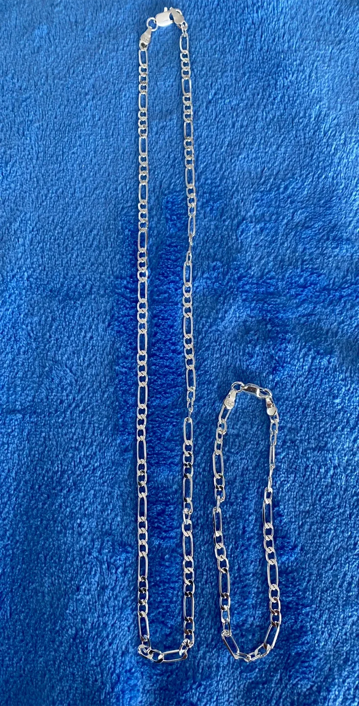 Sterling Silver Figaro Chain Necklace & Bracelet Set
