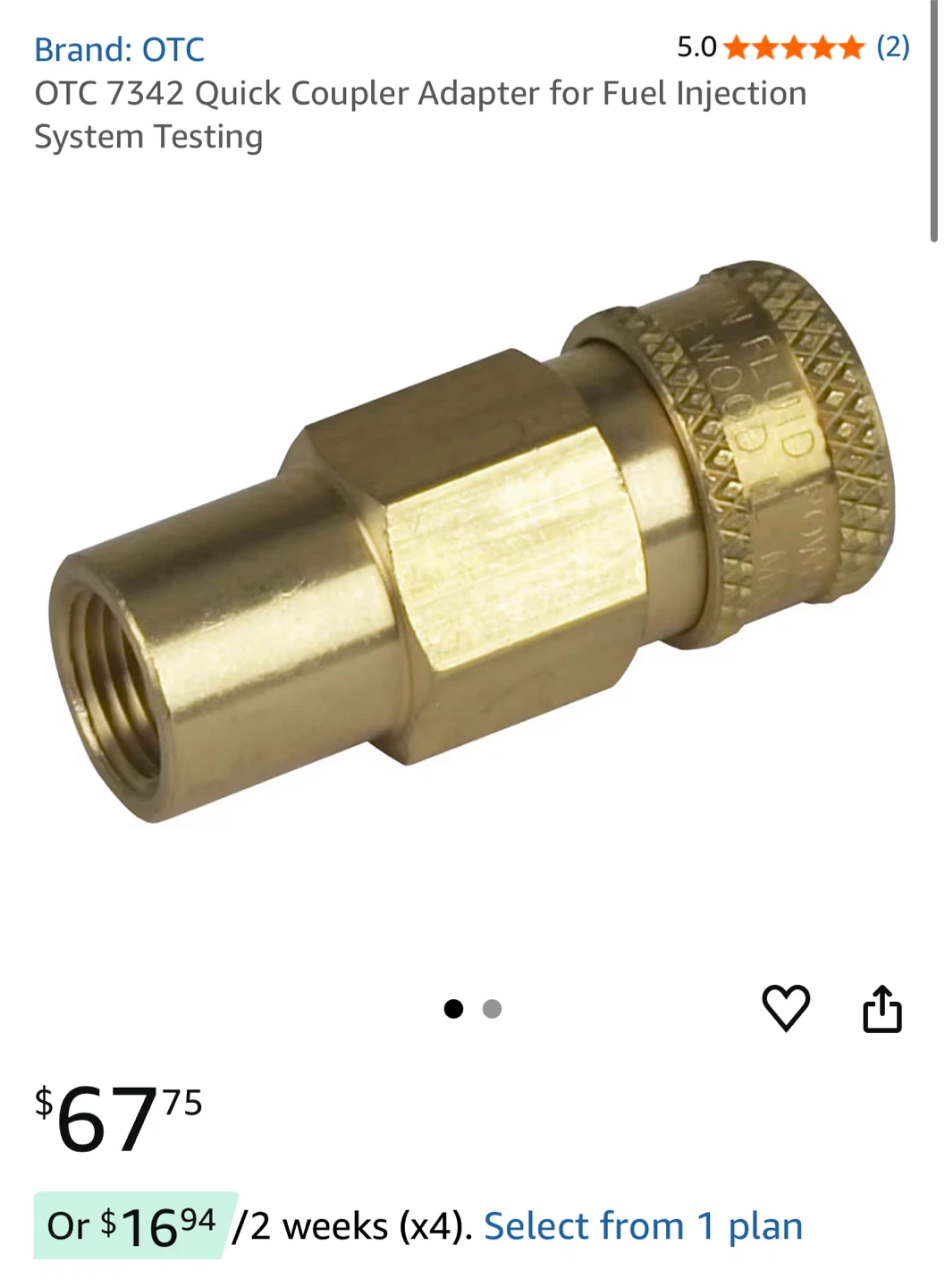 OTC 7342 Quick Coupler Adapter - Fuel Injection System Testing - photo 2