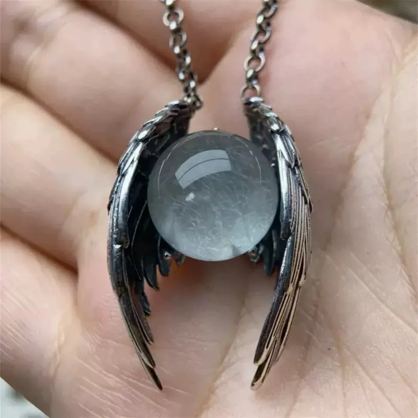 Winged Sphere Silver Pendant Necklace
