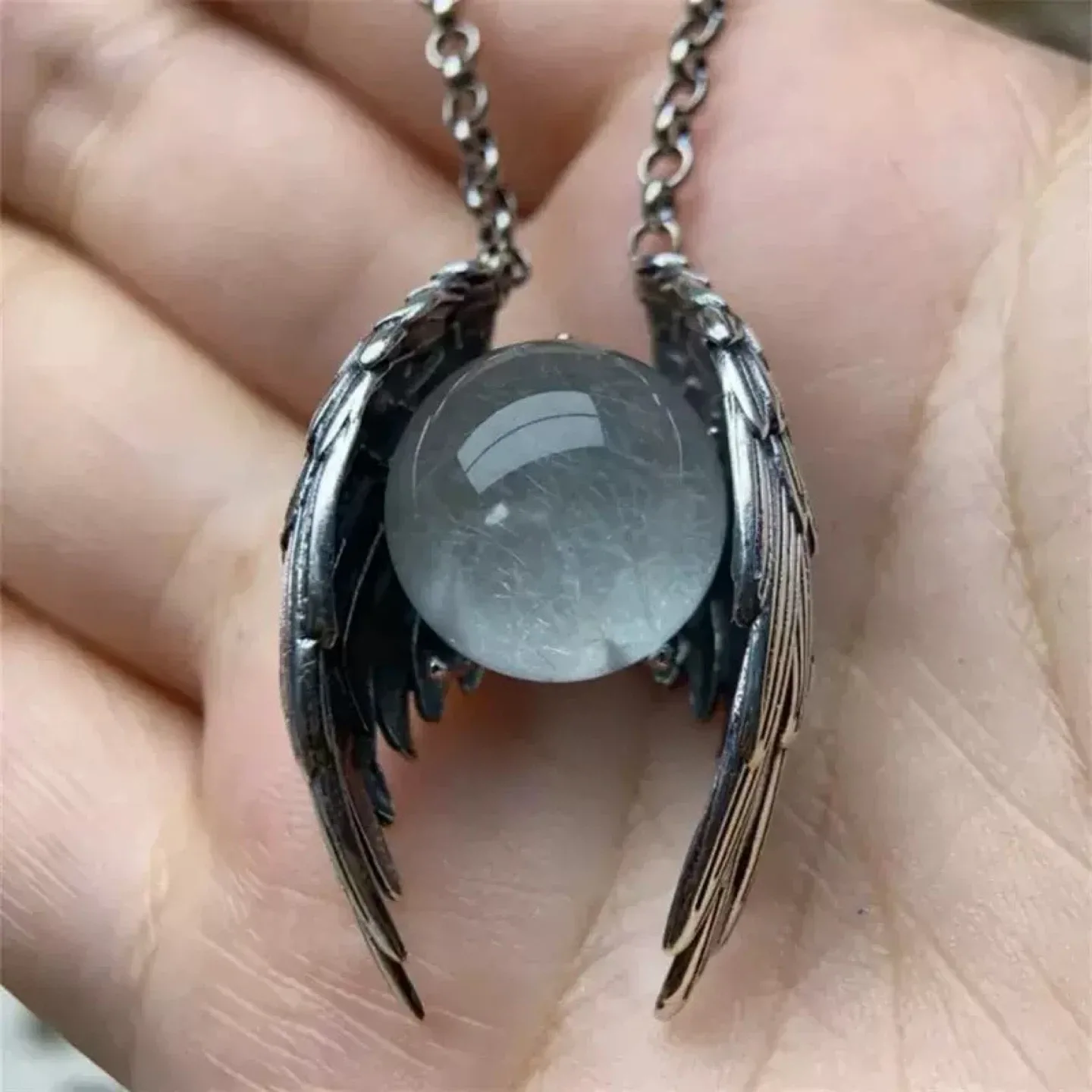 Winged Sphere Silver Pendant Necklace