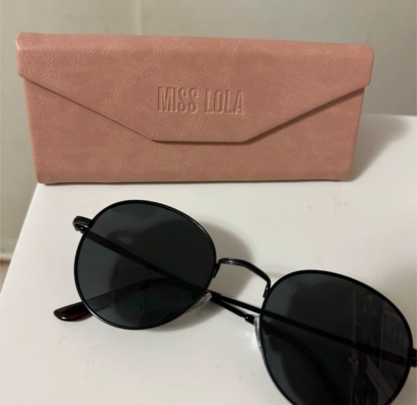 Miss Lola Black Round Sunglasses with Case