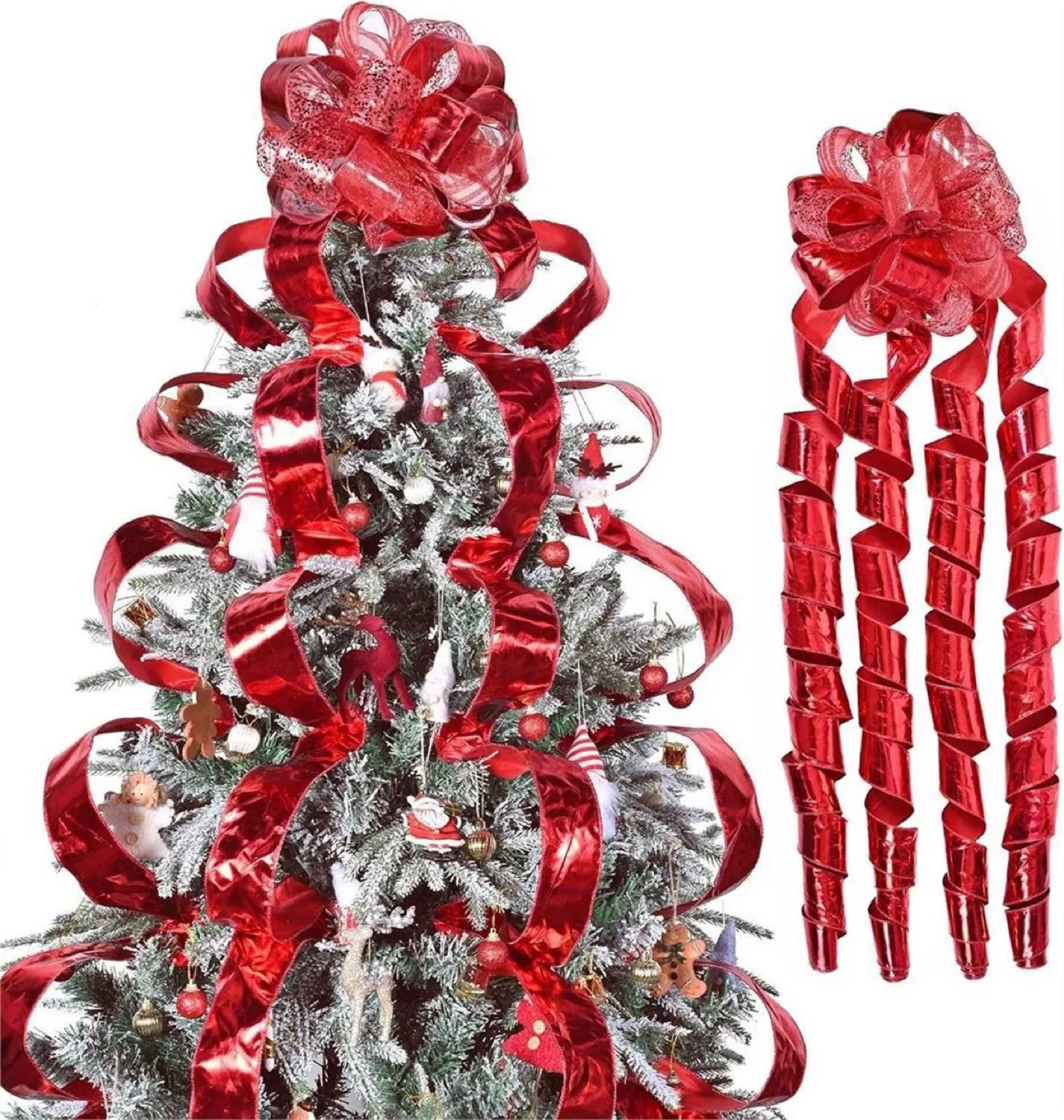 Brand new red ribbon tree topper, with cascading ribbon