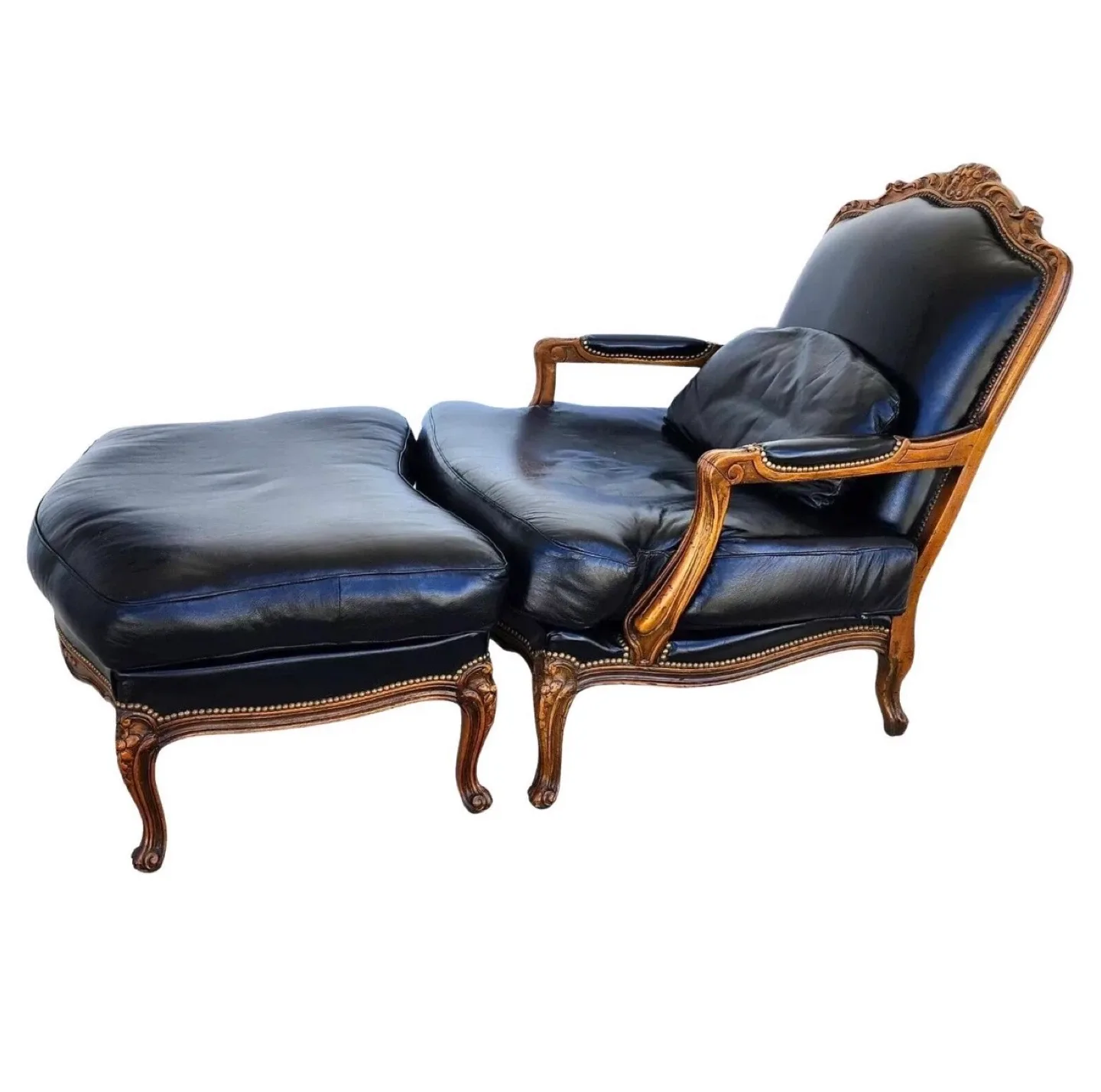 Vintage Louis XV Style Bergère Chair & Ottoman