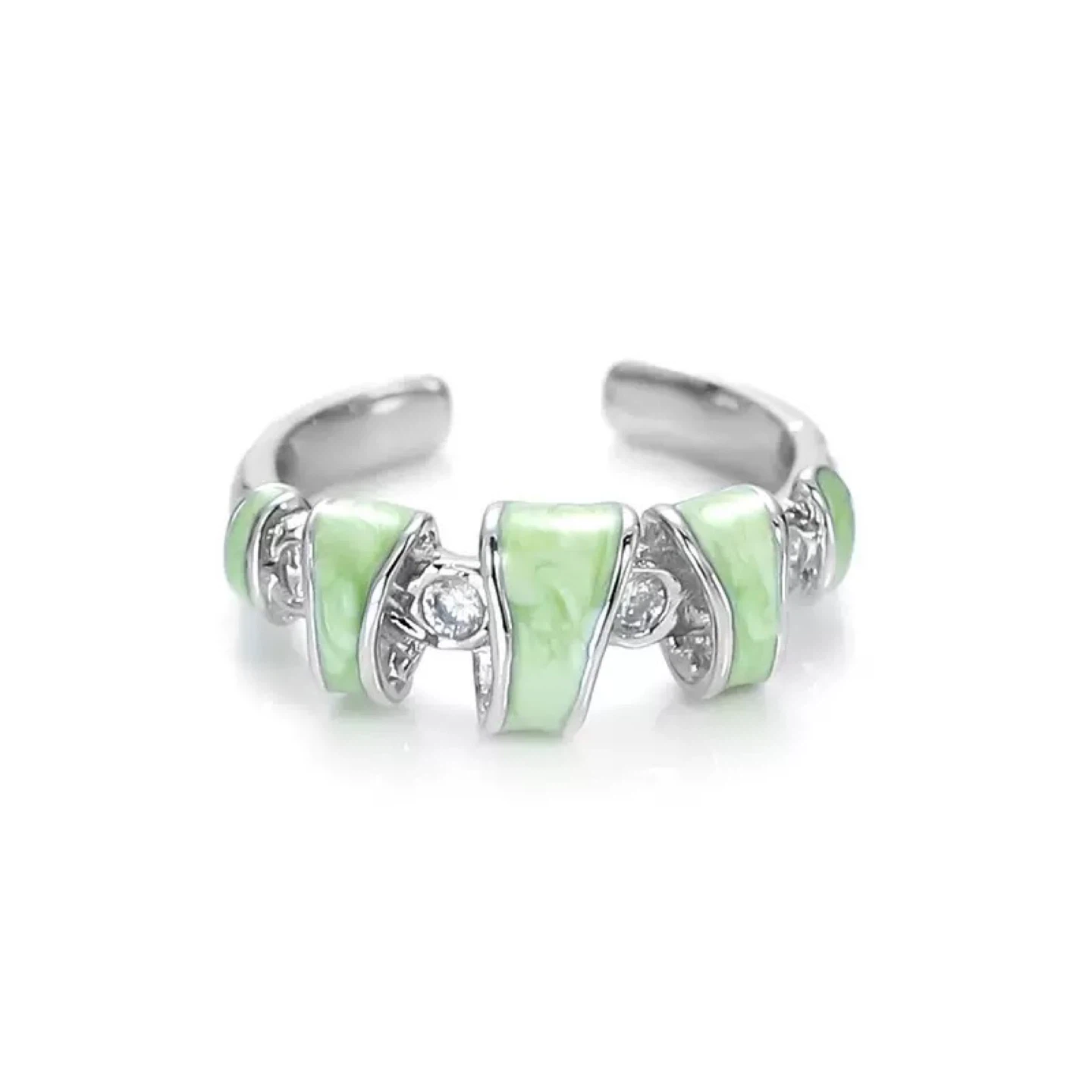 Green Enamel Adjustable open Ring valentines gift