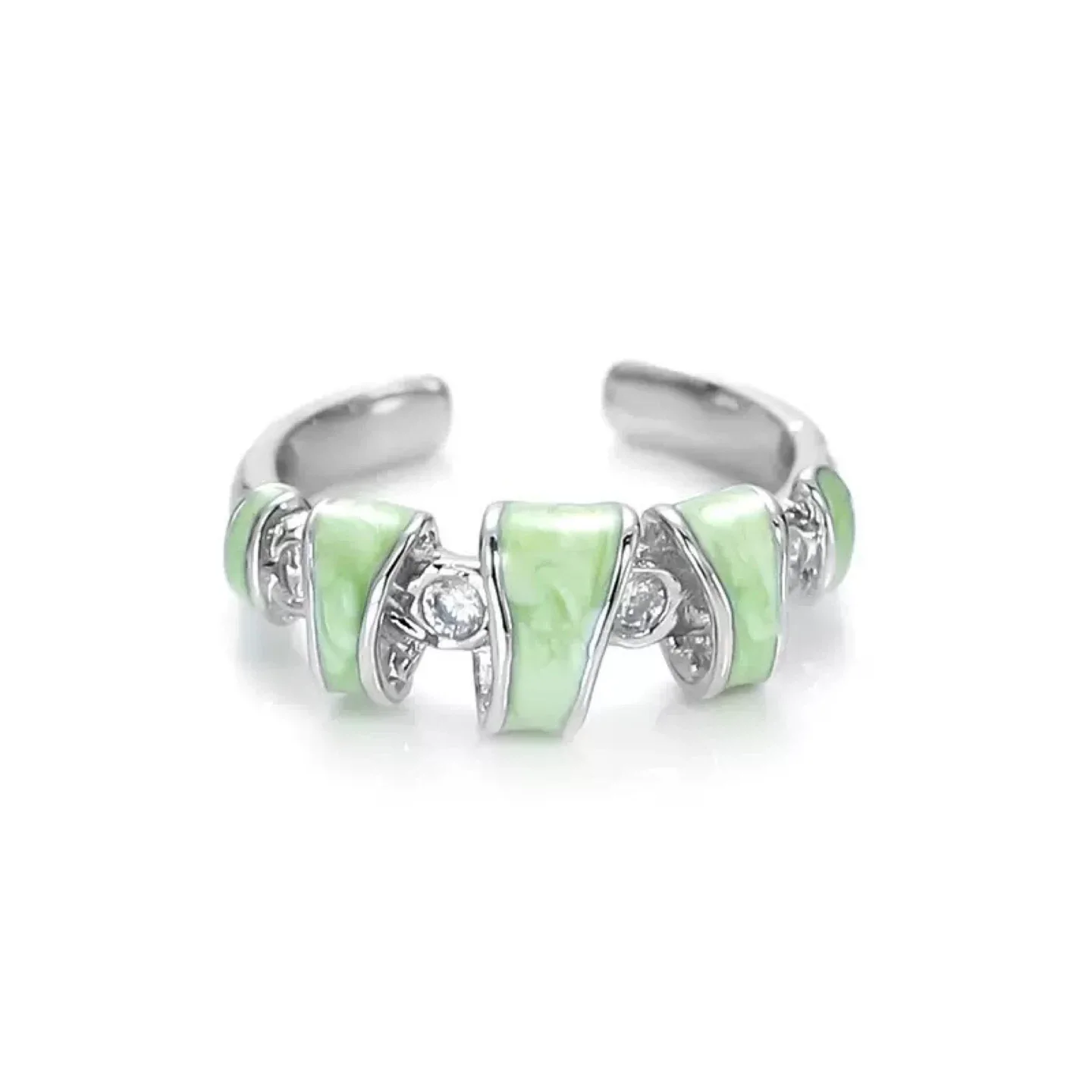 Green Enamel Adjustable open Ring