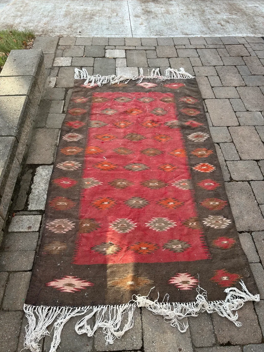 $25  kilim Persian carpet hand made 43 x 74 inches Donlands EY