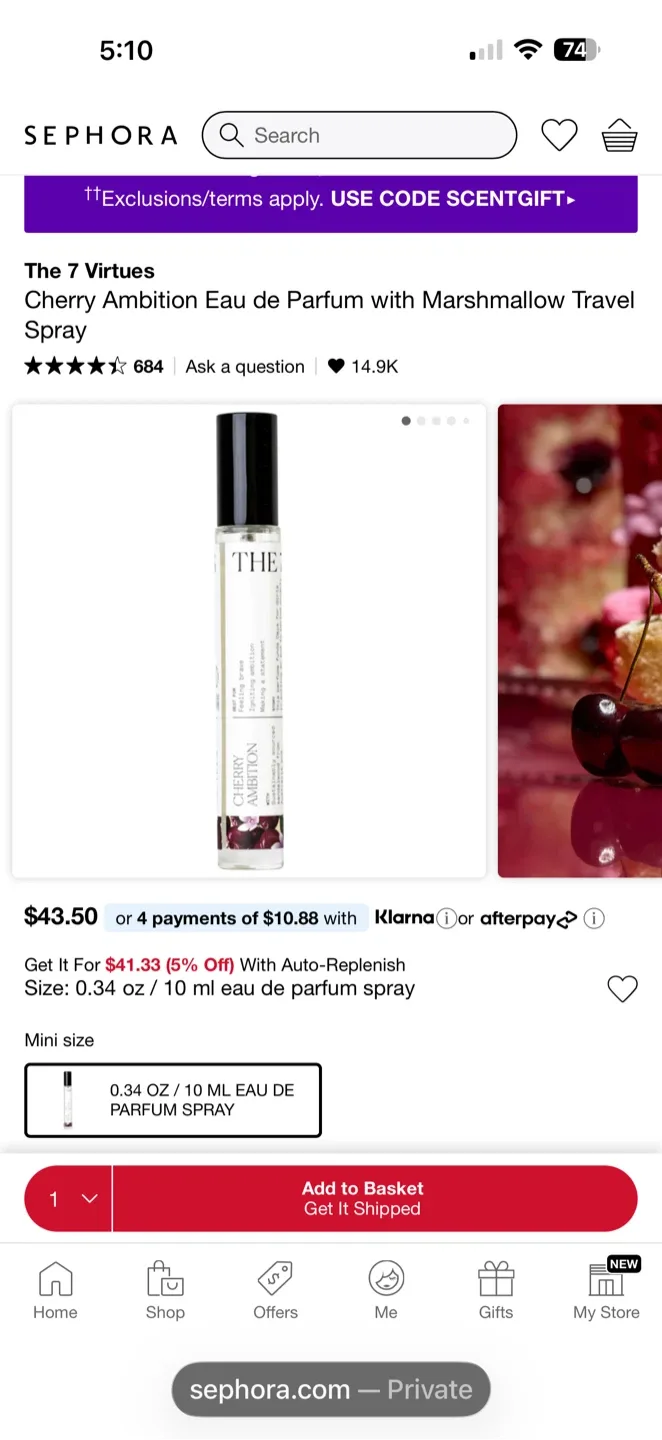 🍒 The 7 Virtues Cherry Perfume/Ret.$49.00 with tax/ Travel size image indicator(5)