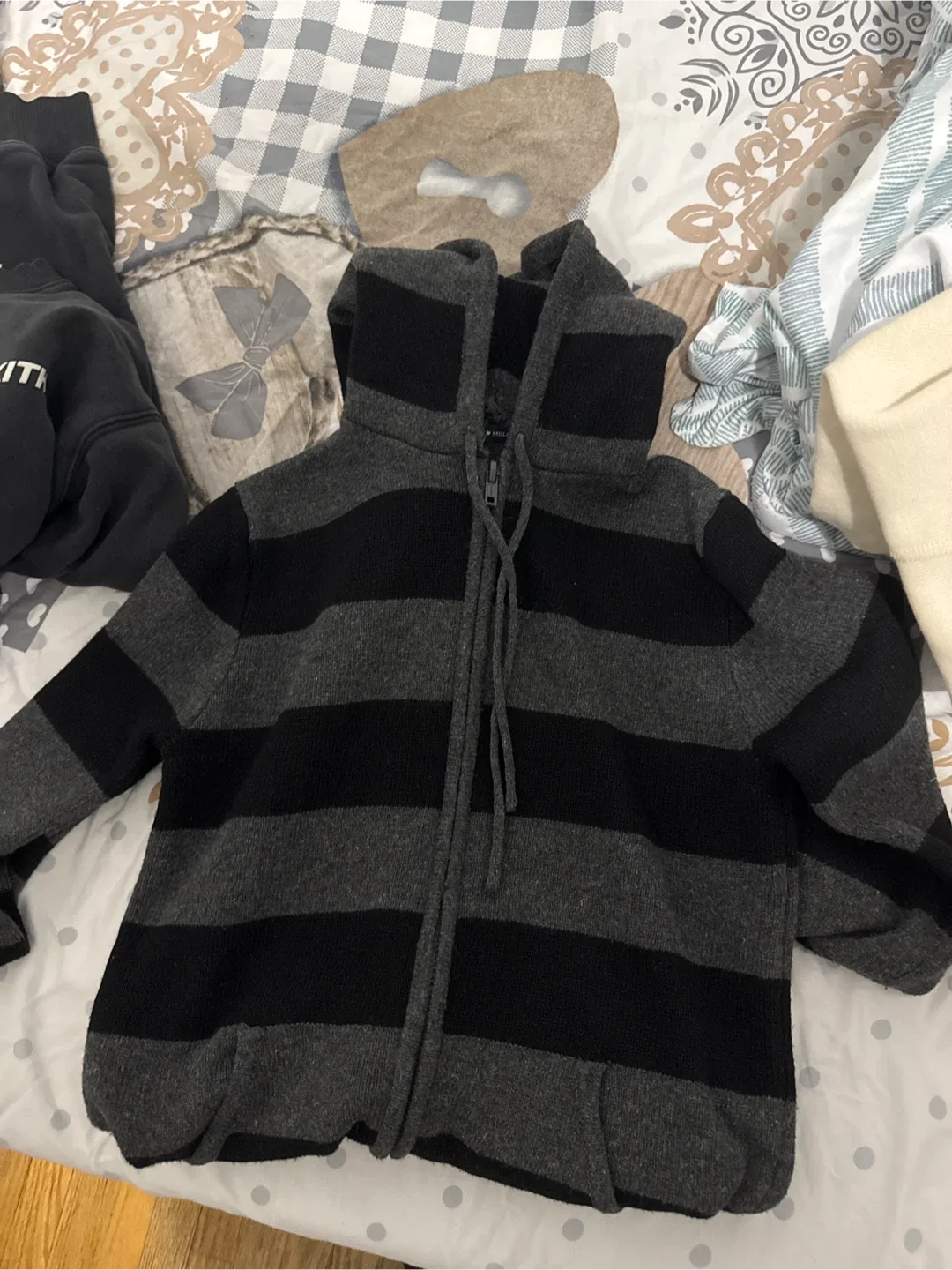 Brandy Melville Striped Zip-Up Hoodie