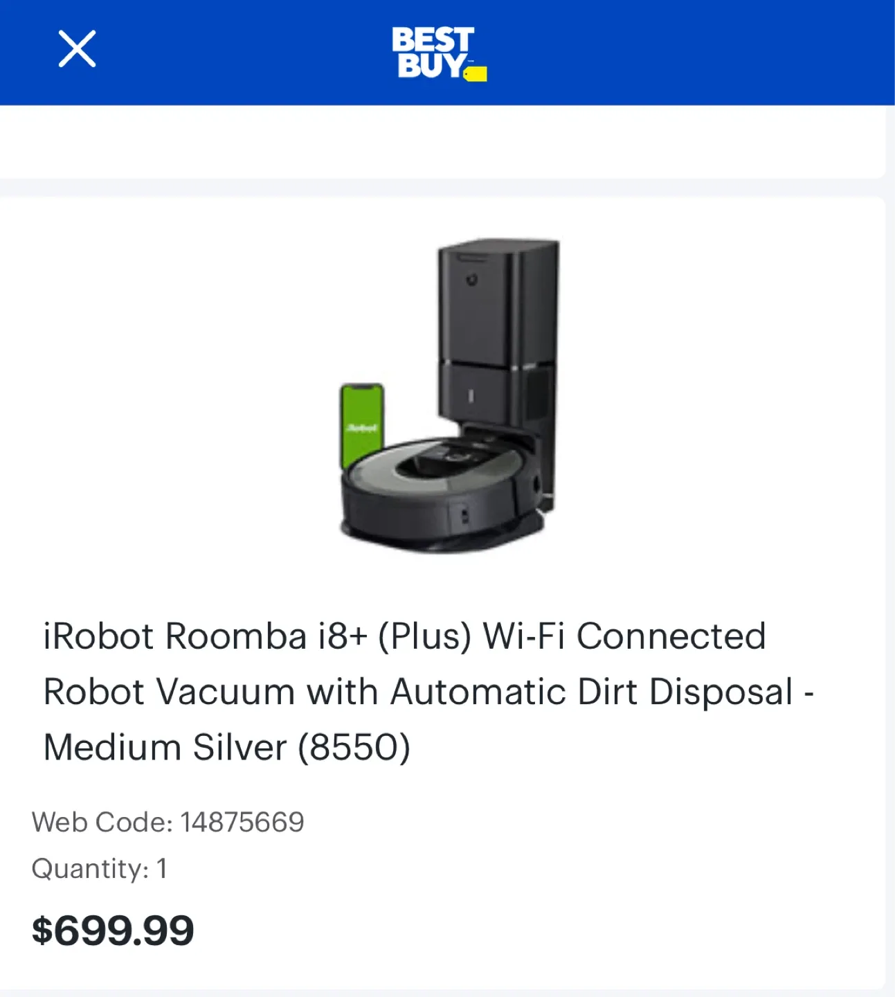 iRobot Roomba i8+ Robot Vacuum