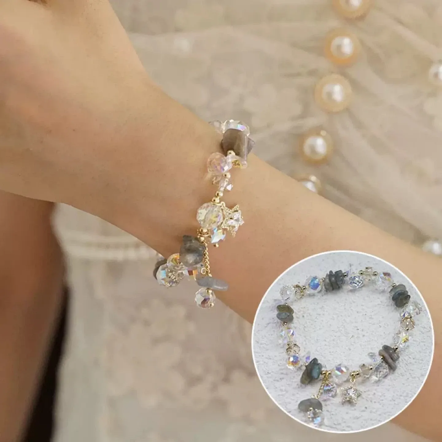 Crystal Beaded Bracelet with Star Charm Energy Stone image indicator(2)