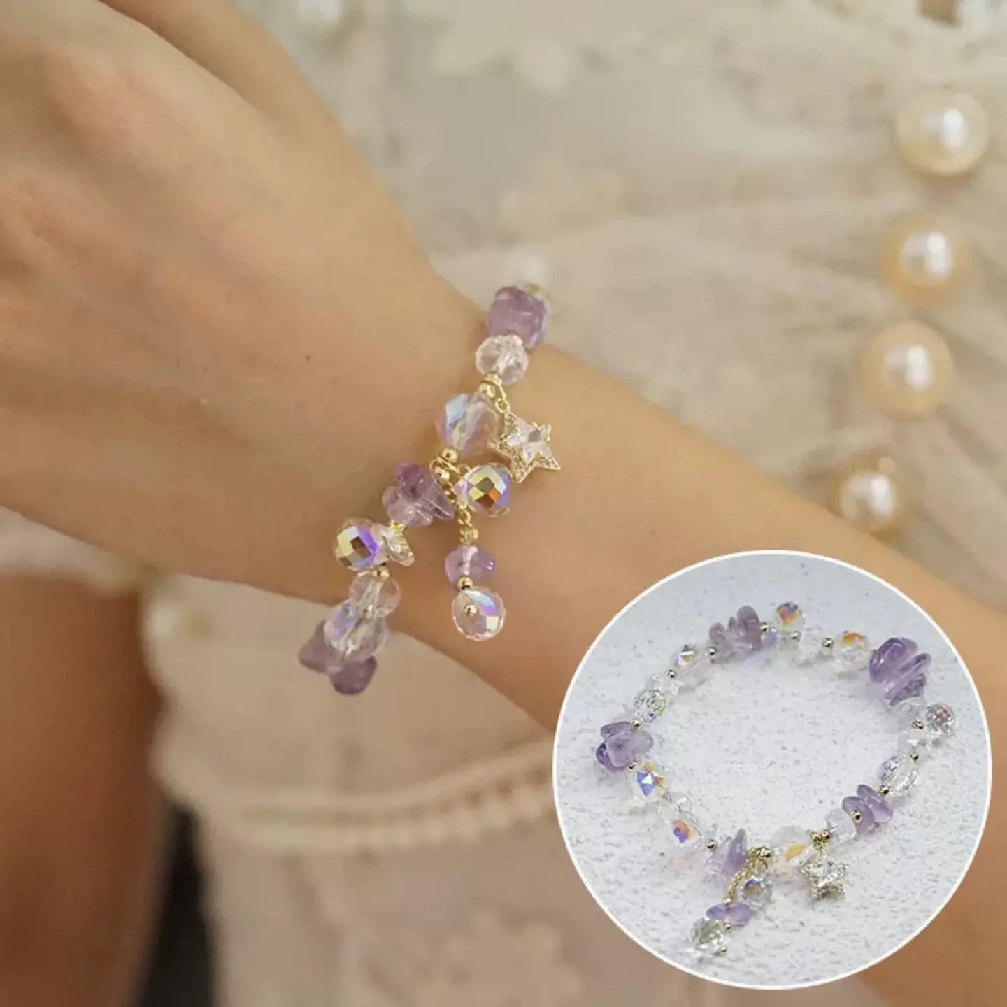 Crystal Beaded Bracelet with Star Charm Energy Stone image indicator(3)
