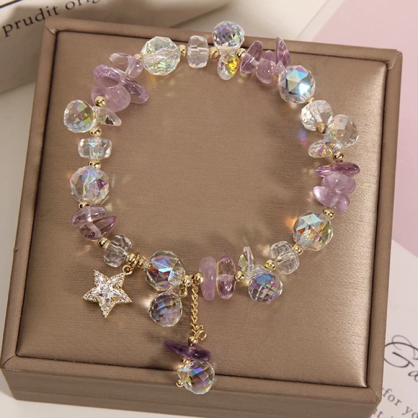 Crystal Beaded Bracelet with Star Charm Energy Stone image indicator(6)