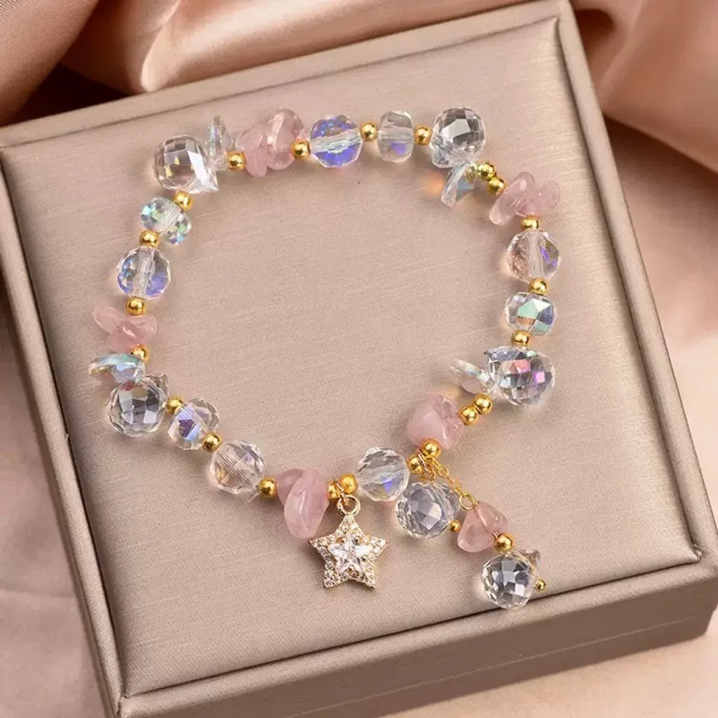 Crystal Beaded Bracelet with Star Charm Energy Stone image indicator(7)