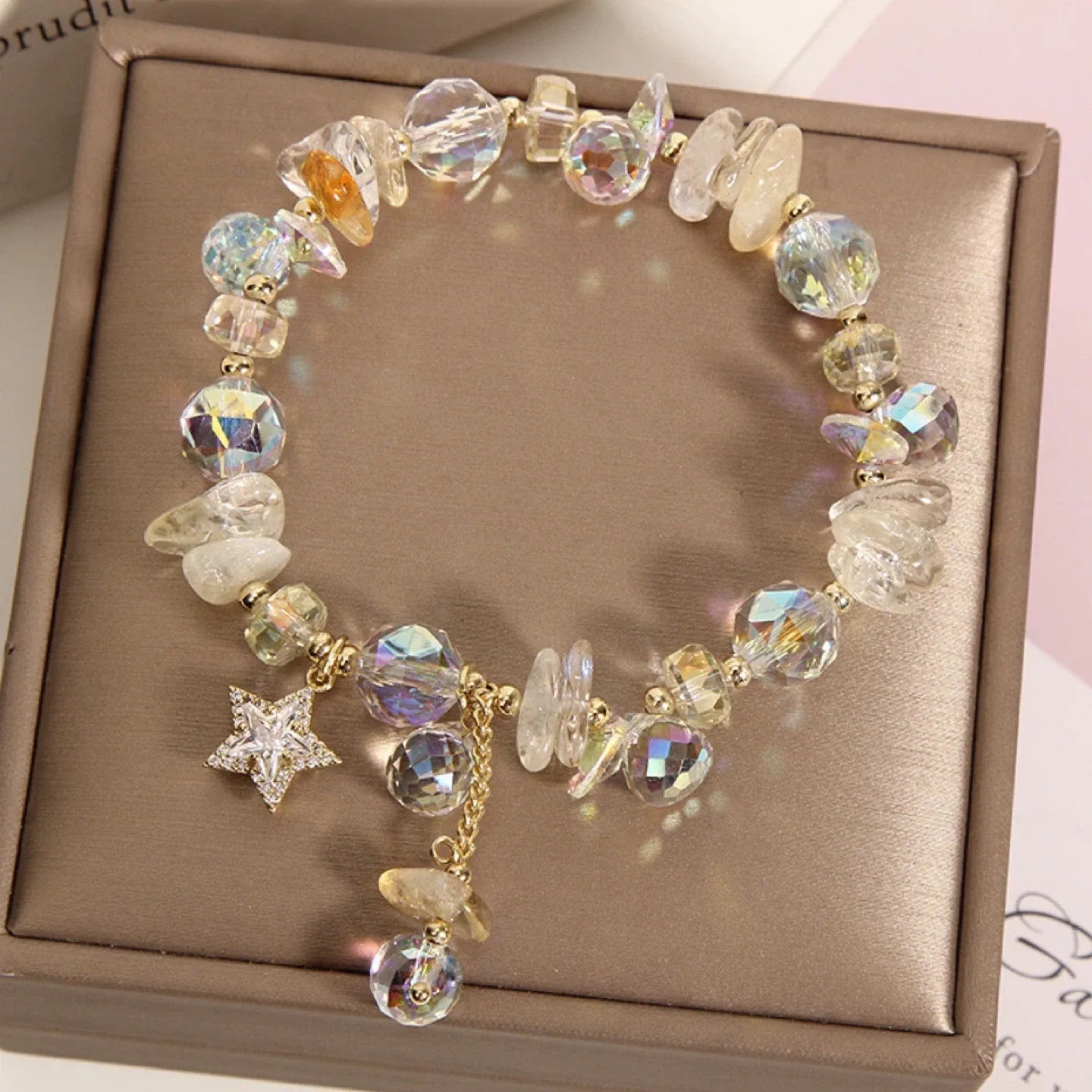 Crystal Beaded Bracelet with Star Charm Energy Stone image indicator(8)