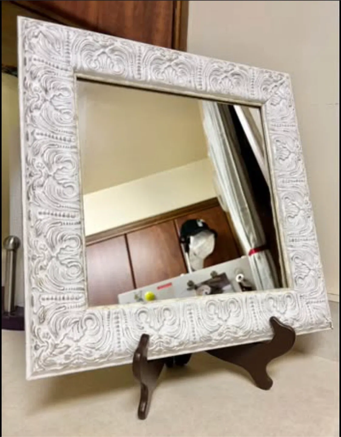 White Framed Mirror and Stand