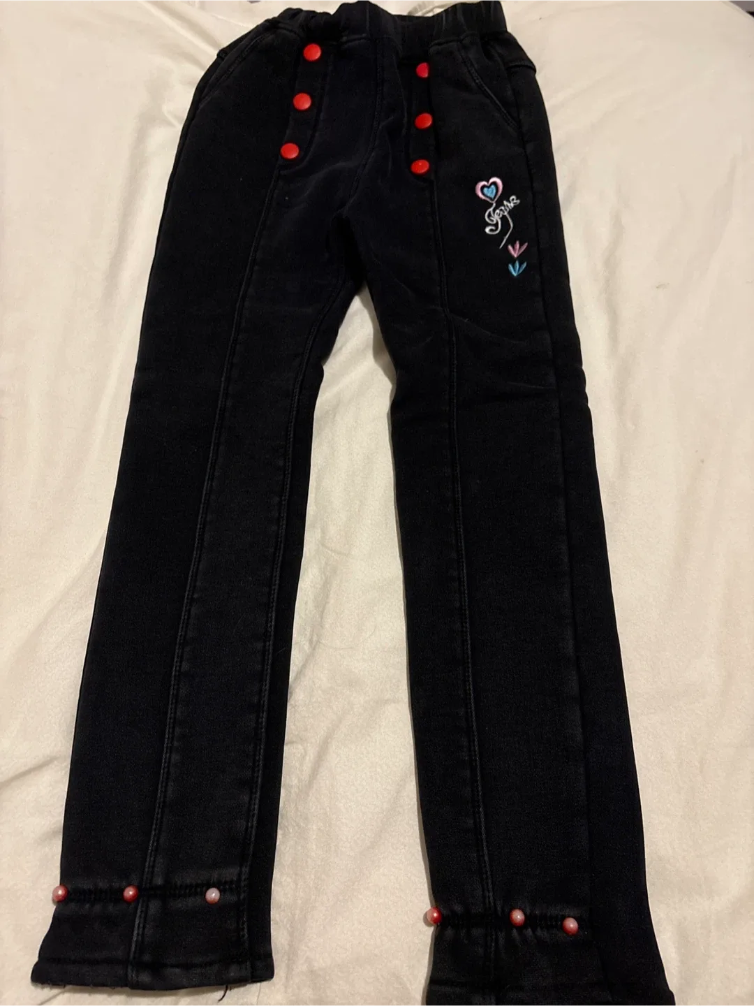 Girls' Black Pants with Red Buttons