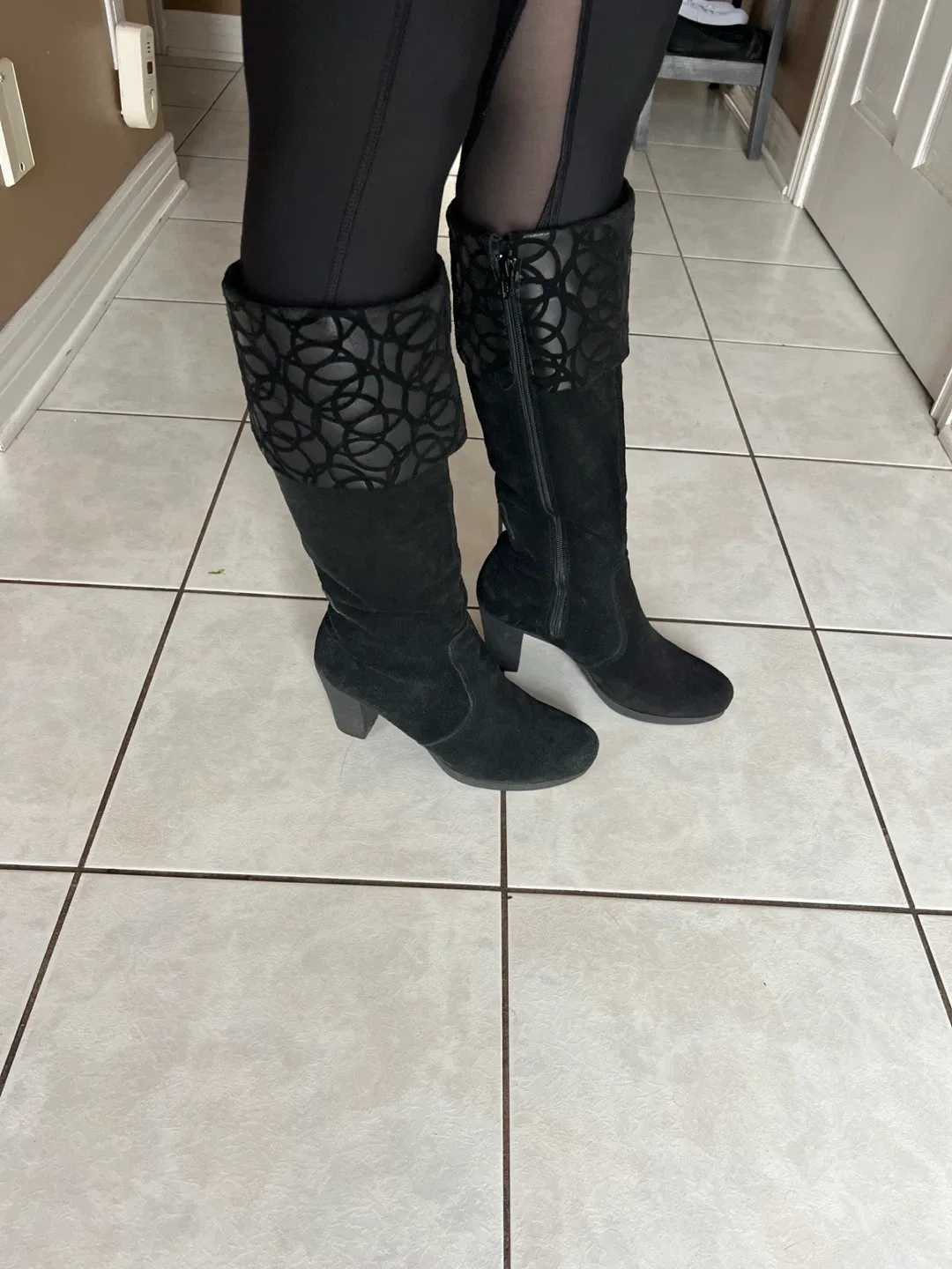 Black Suede Knee High Boots - Size 9