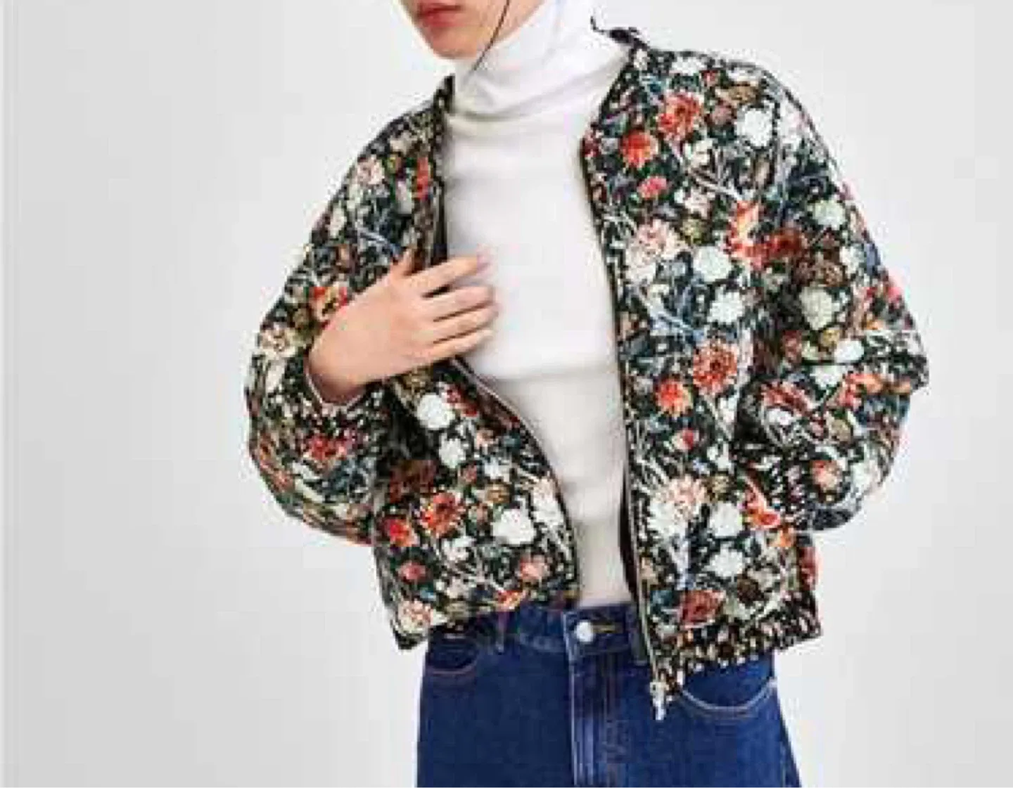 Zara TRF Floral Bomber Jacket - Size M
