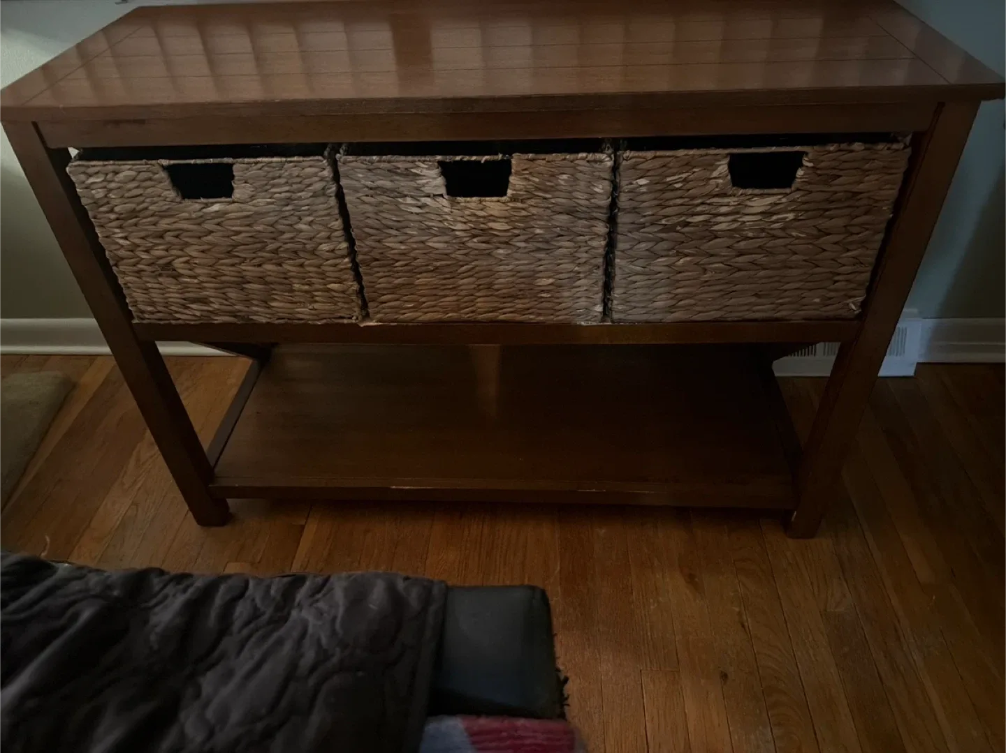 Wooden Console Table with Wicker Baskets