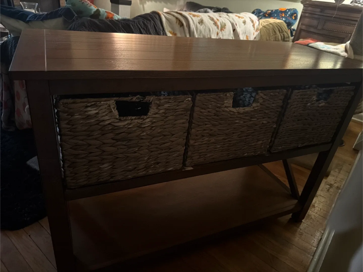 Wooden Console Table with Wicker Baskets image indicator(4)