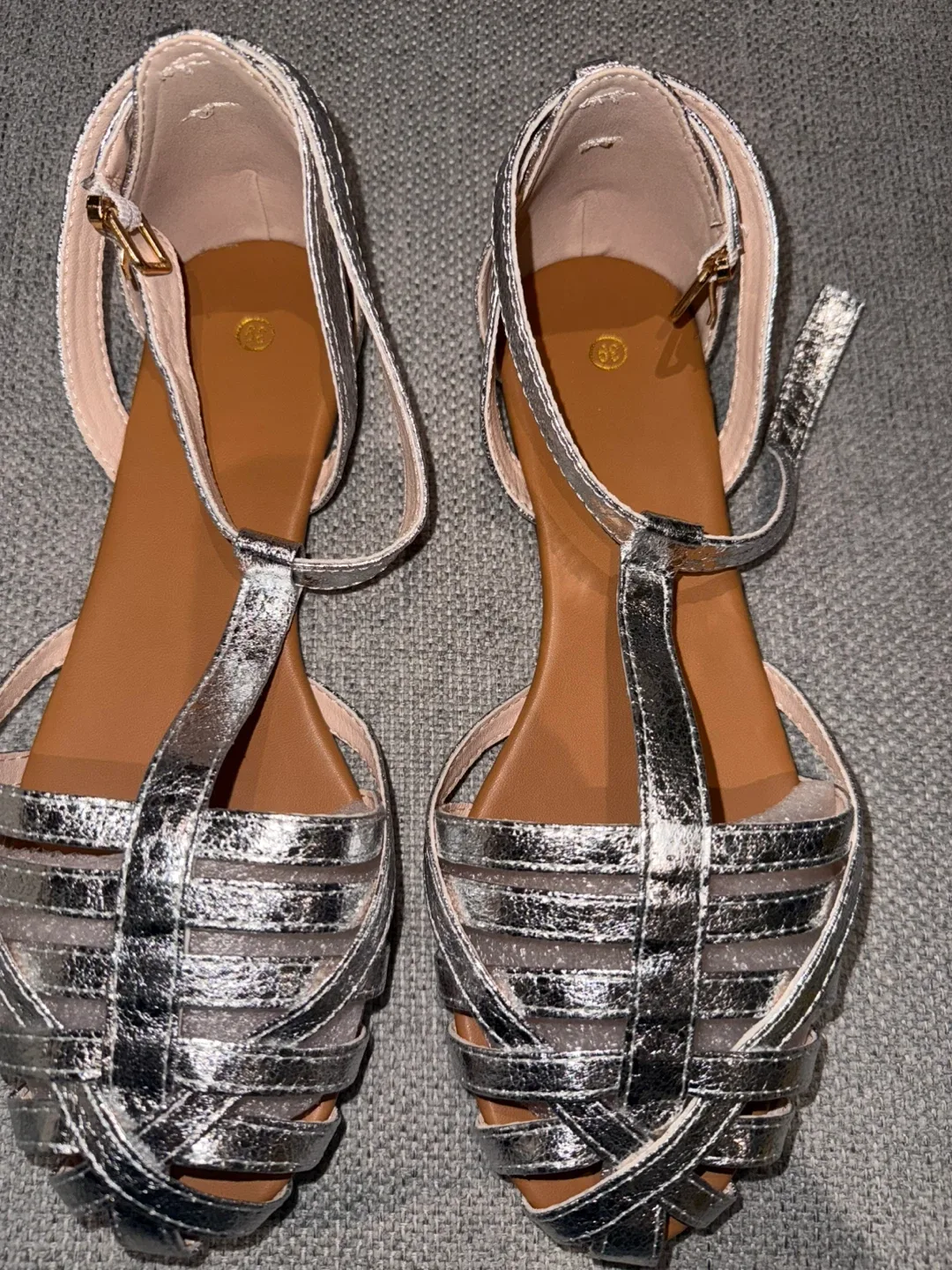 Silver Strappy Sandals - Size 39