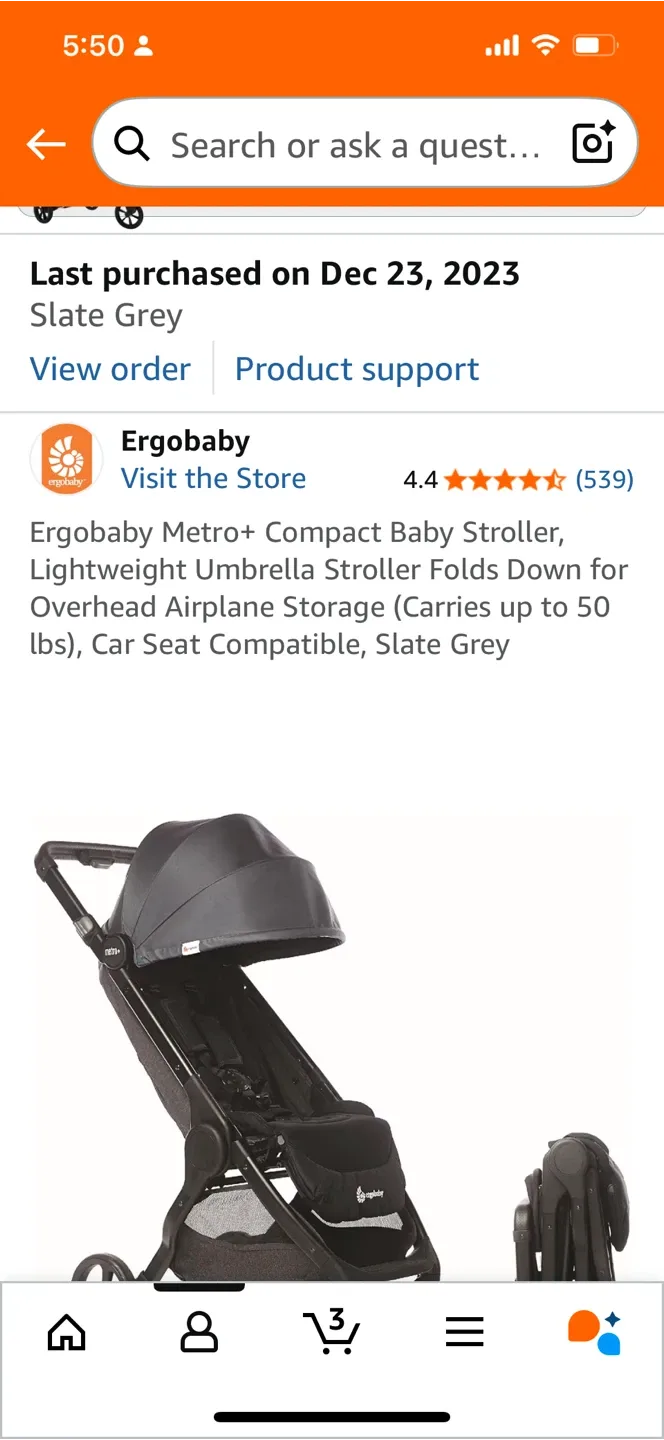 Ergobaby Metro+ Compact Stroller - Slate Grey image indicator(3)