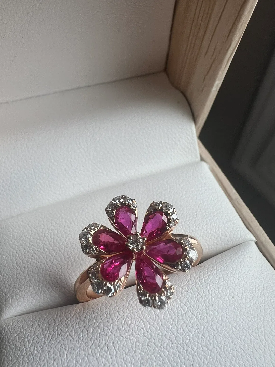14K Rose Gold Ruby & Diamond Flower Ring