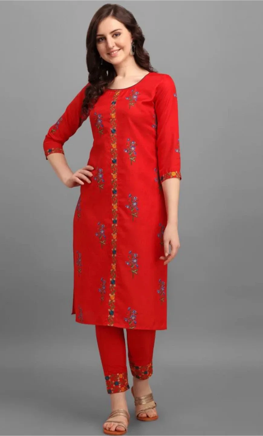 New Floral Print Straight Kurta Suit Set