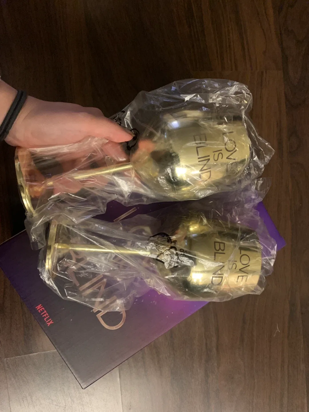 [Brand New] Love is Blind Gold Wine Glasses - Set of 2