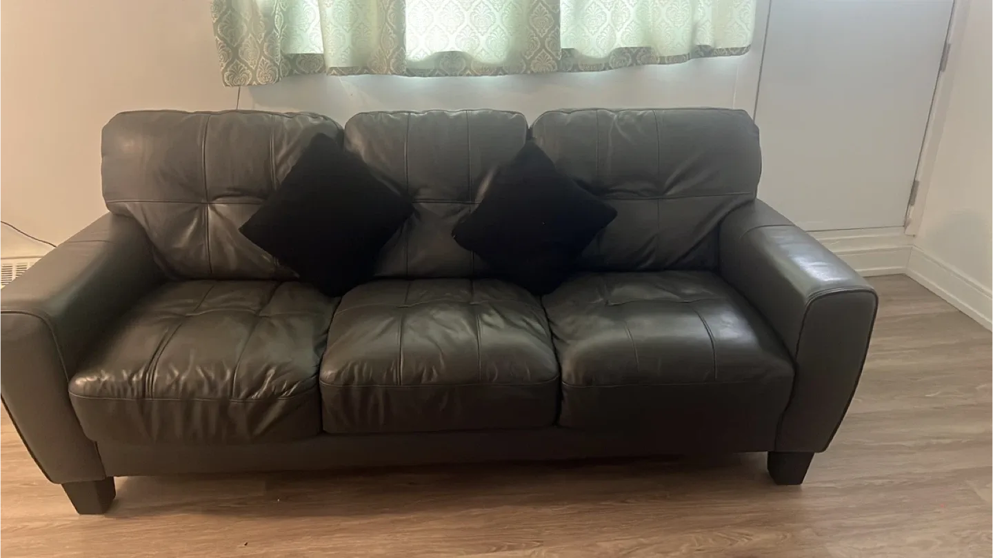 Bricks Genuine Grey Leather Sofa with insurance image indicator(2)