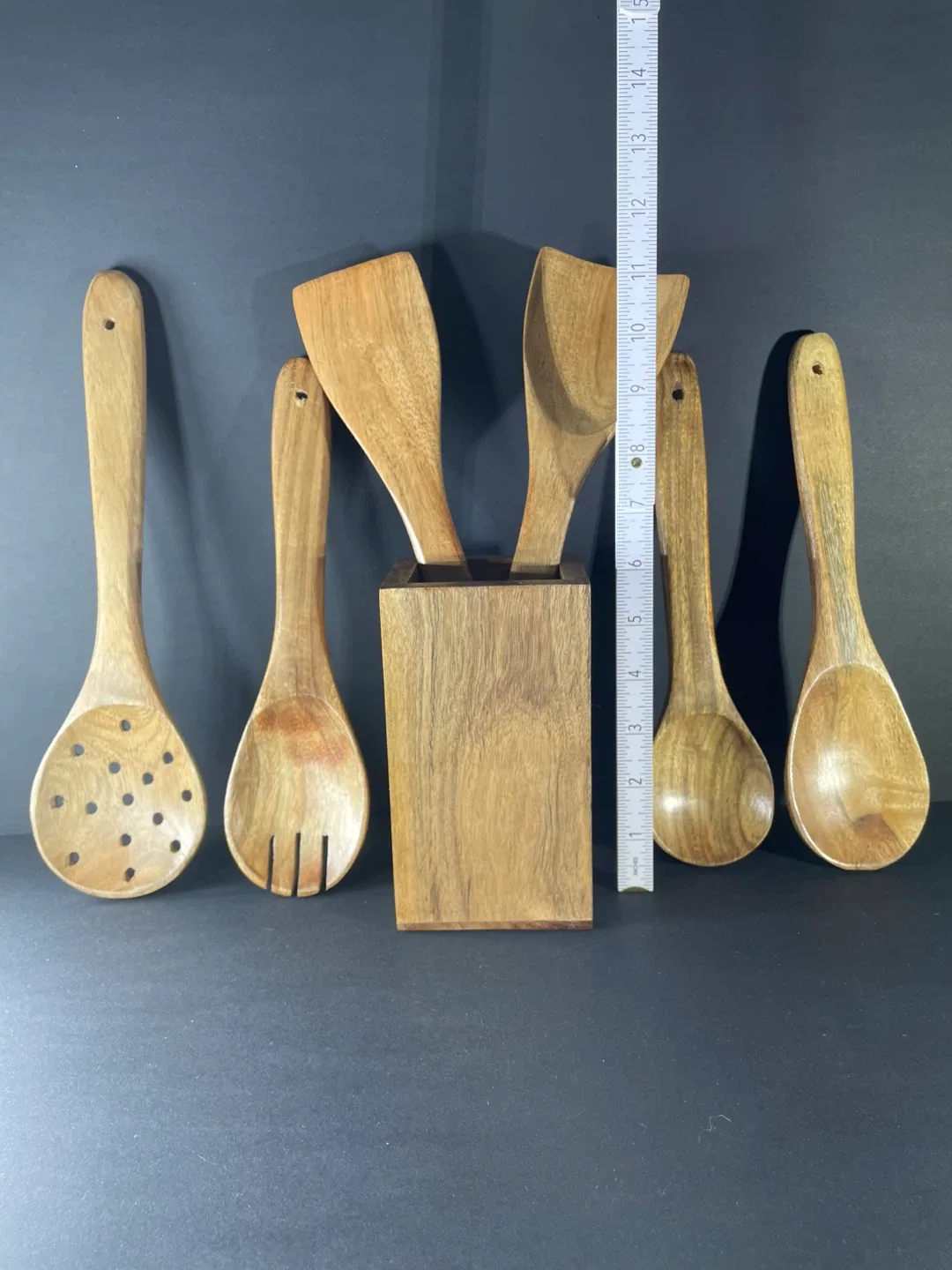 Wooden Kitchen Utensil Set with Holder