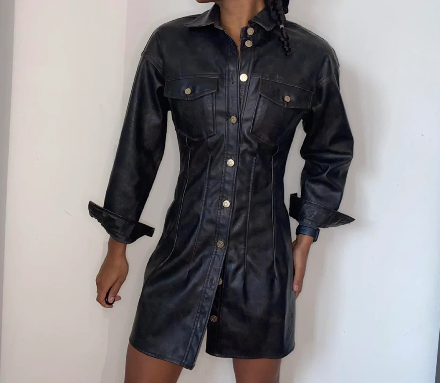Zara Faux Leather Shirt Dress - Size XS