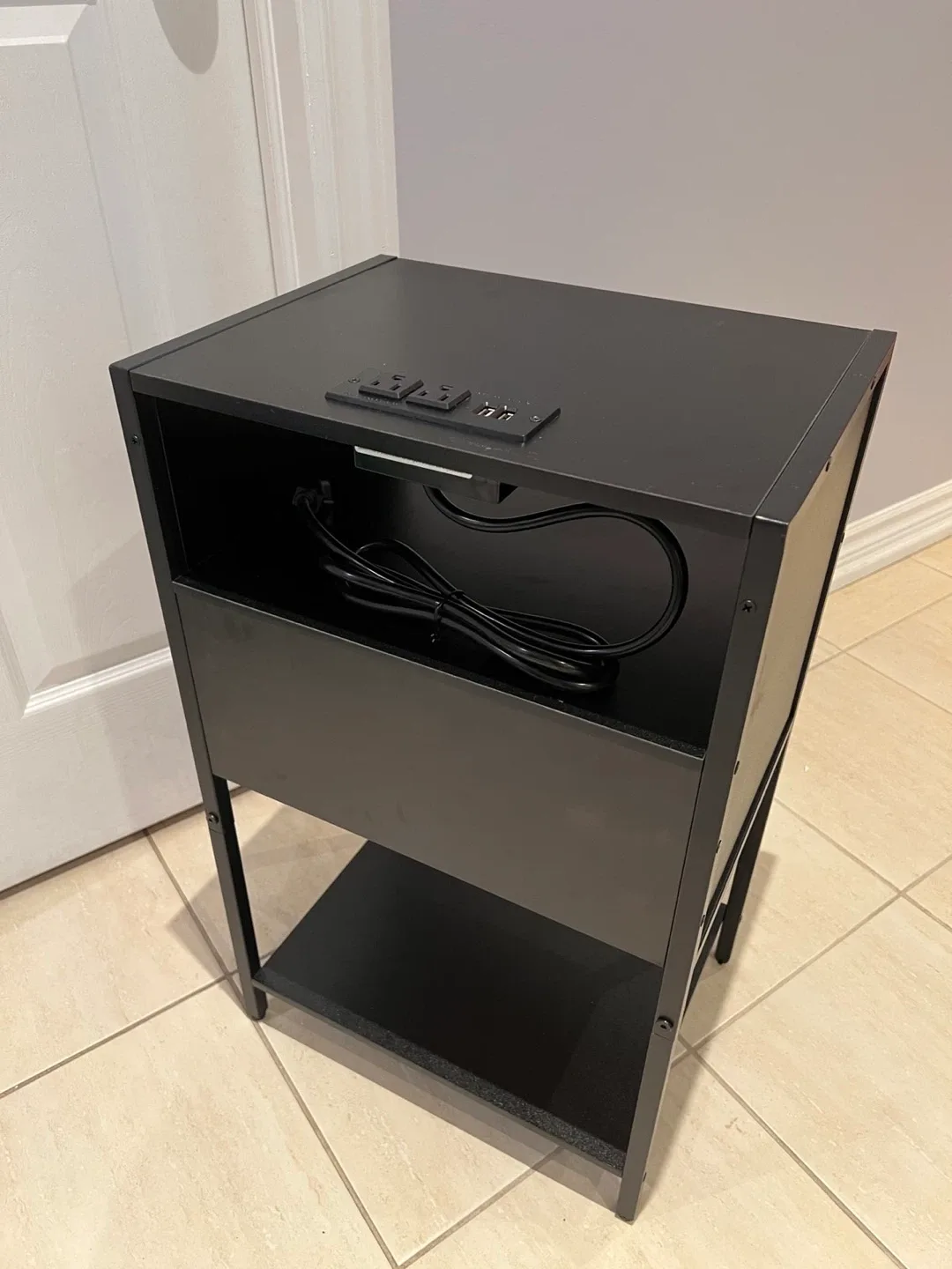 Black Nightstand with USB Ports & Outlet image indicator(5)