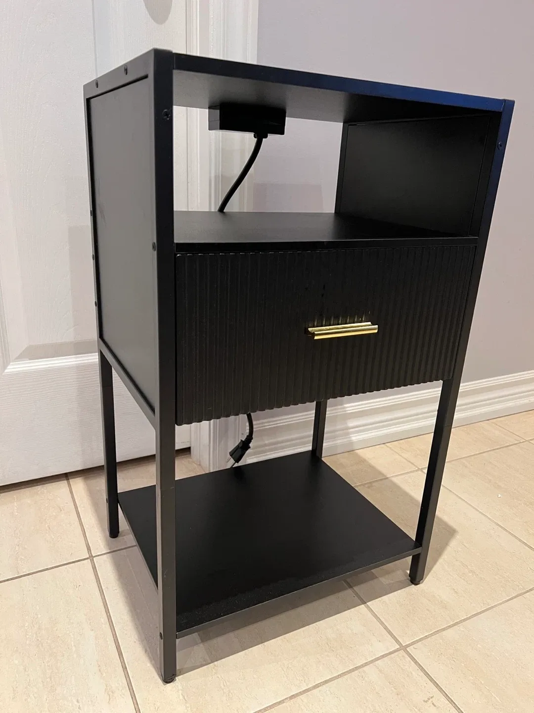 Black Nightstand with USB Ports & Outlet image indicator(2)