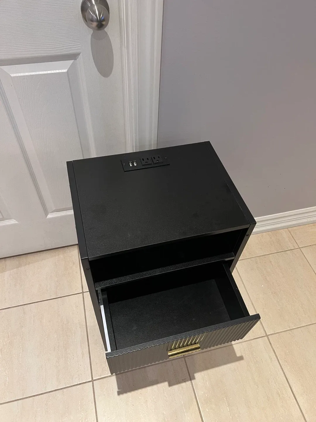 Black Nightstand with USB Ports & Outlet image indicator(3)