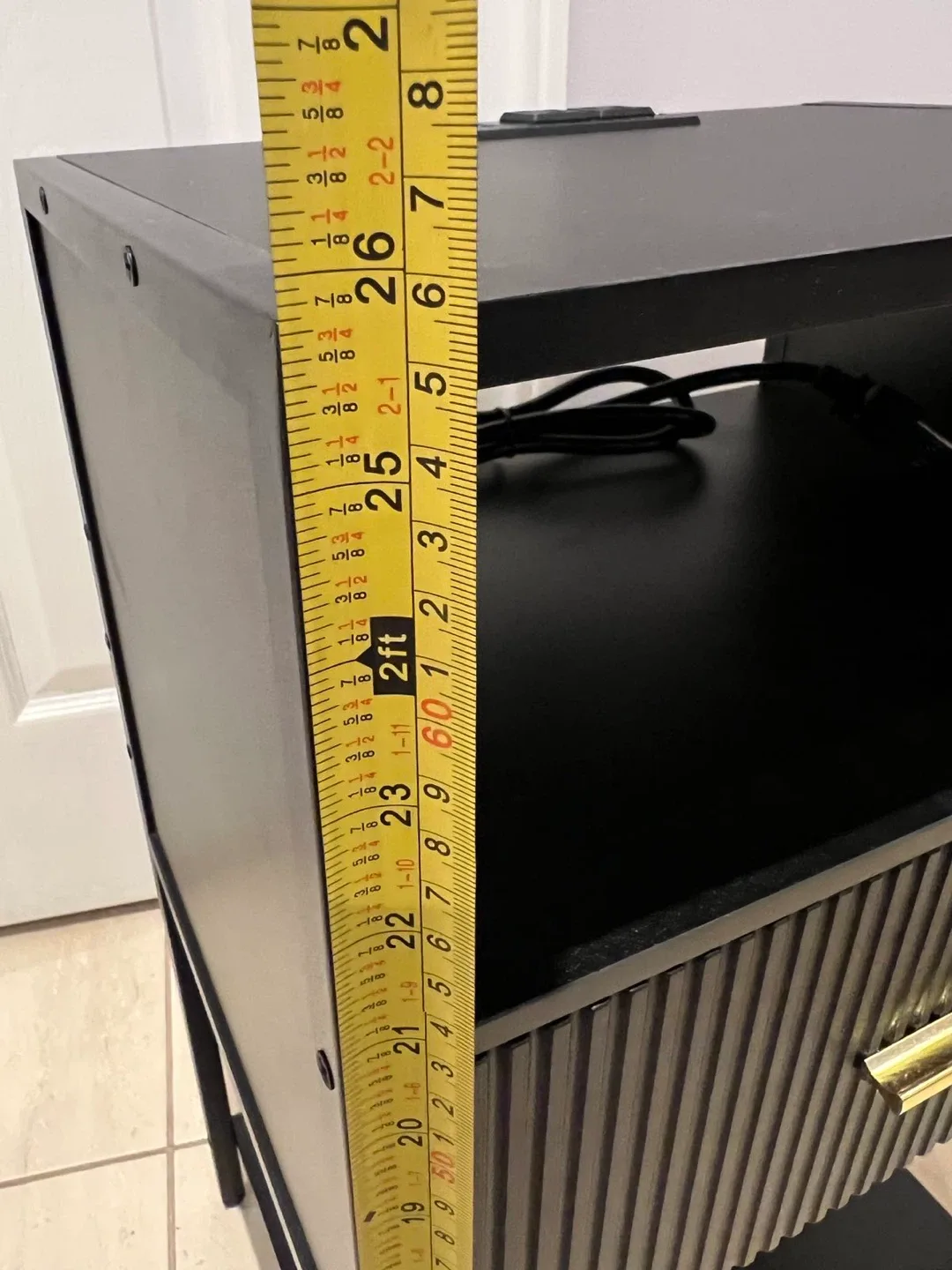 Black Nightstand with USB Ports & Outlet image indicator(6)