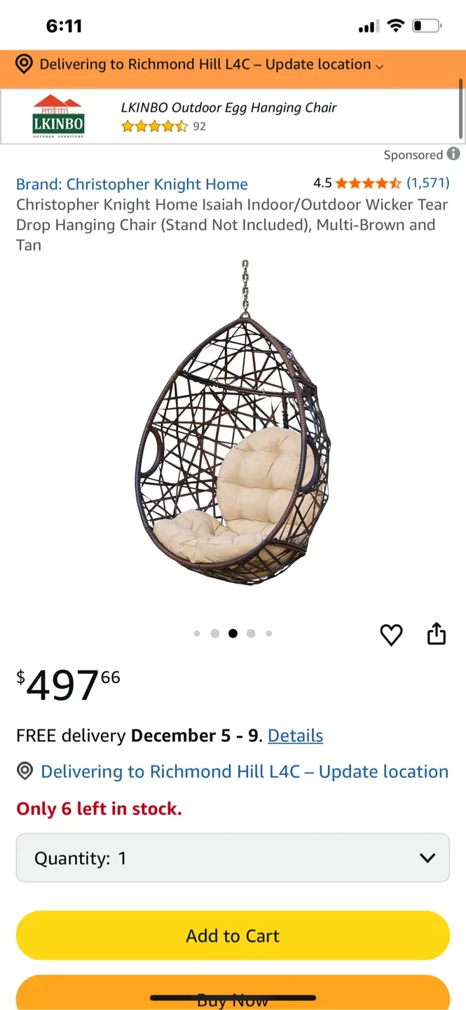 Christopher Knight Home Hanging Egg Chair image indicator(5)