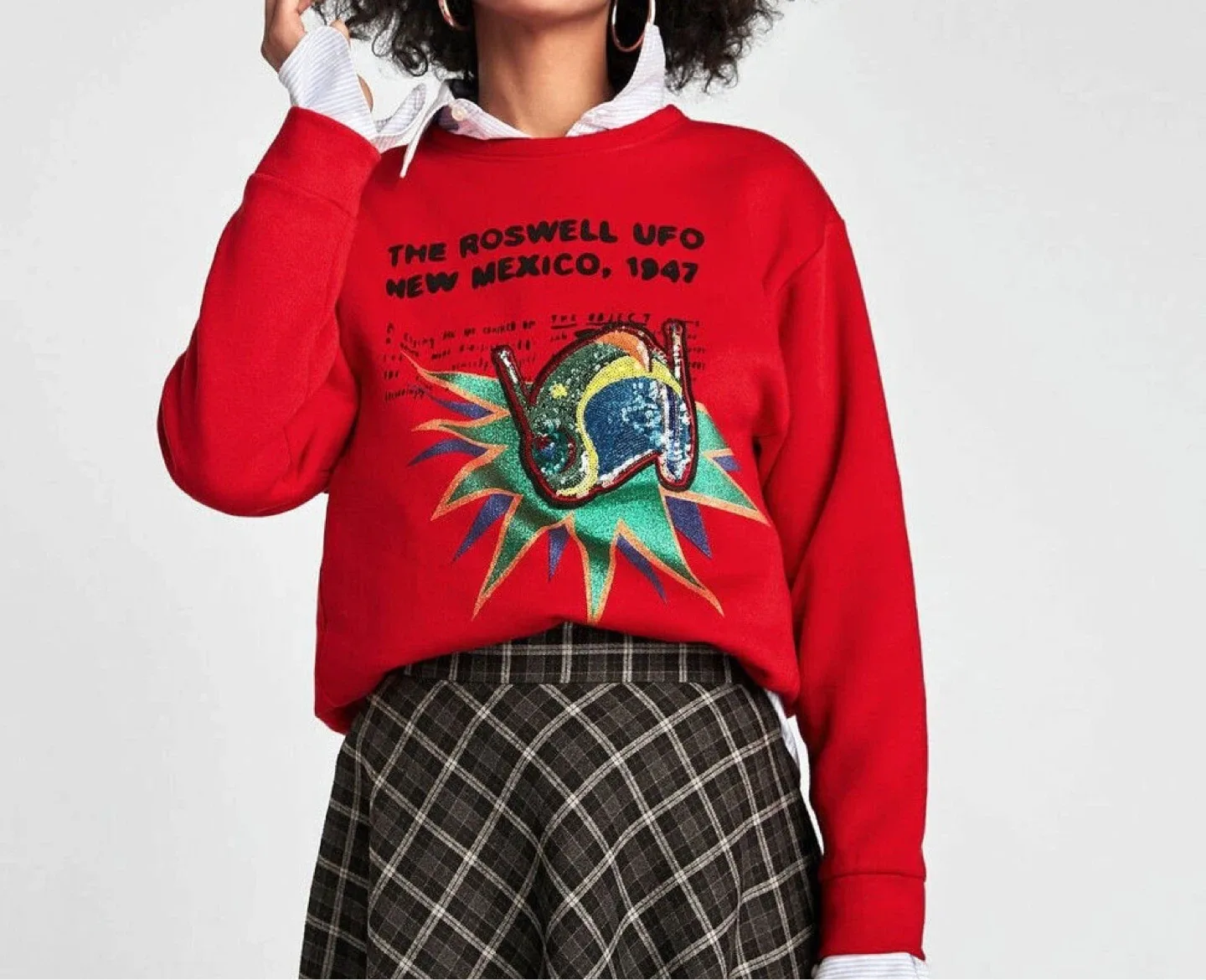 Zara Red Roswell UFO Sweatshirt - Size S
