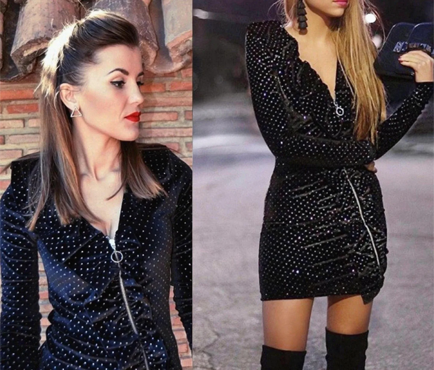 Zara Black Crystal Velvet Mini Dress - Size S image indicator(2)