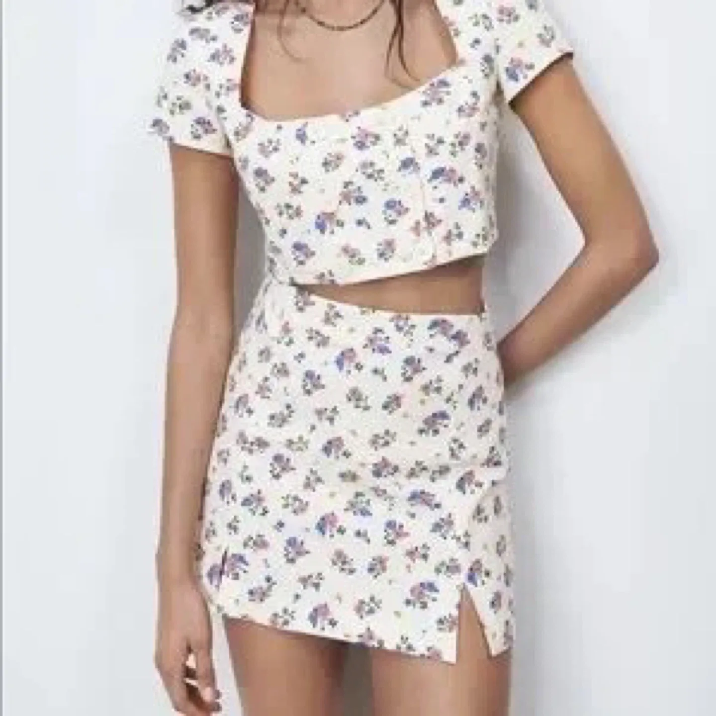 Zara Floral Print Top & Skirt Set - Size XS