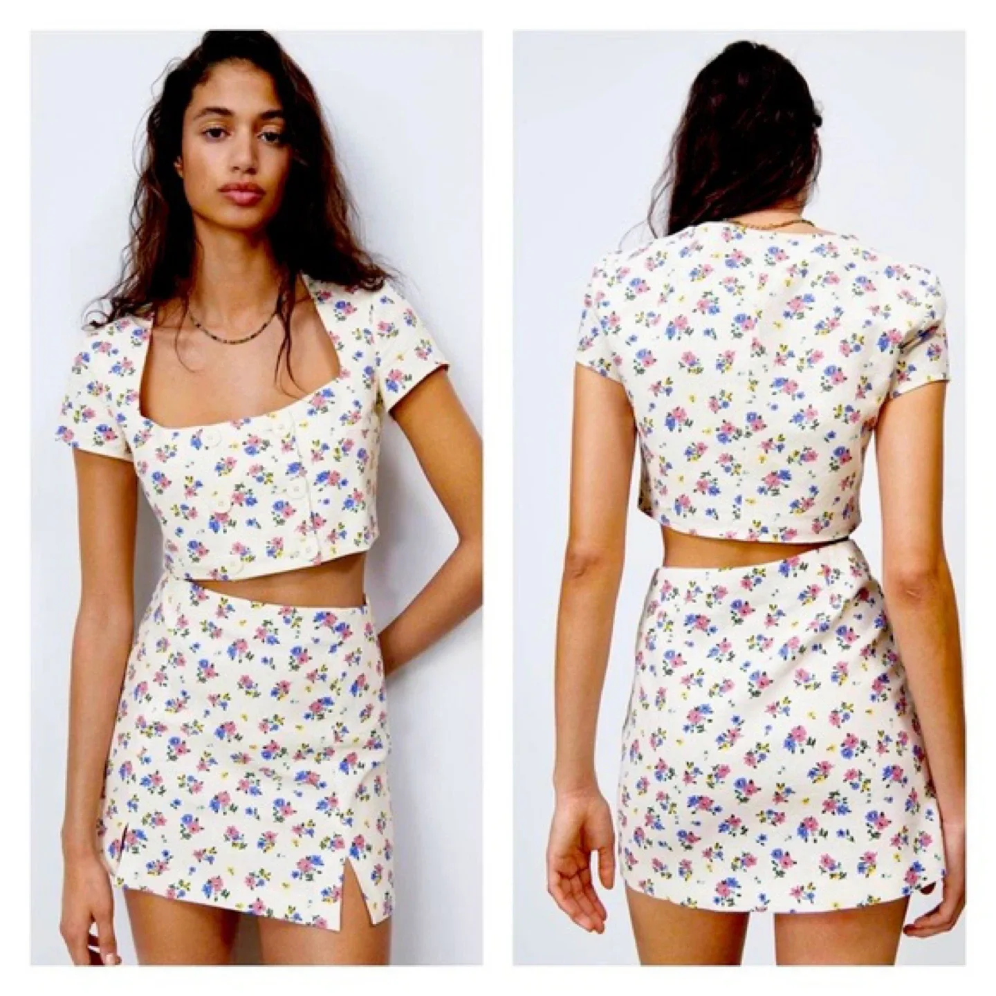 Zara Floral Print Top & Skirt Set - Size XS image indicator(2)