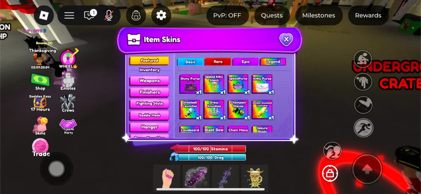 Baddies finishers and weapons