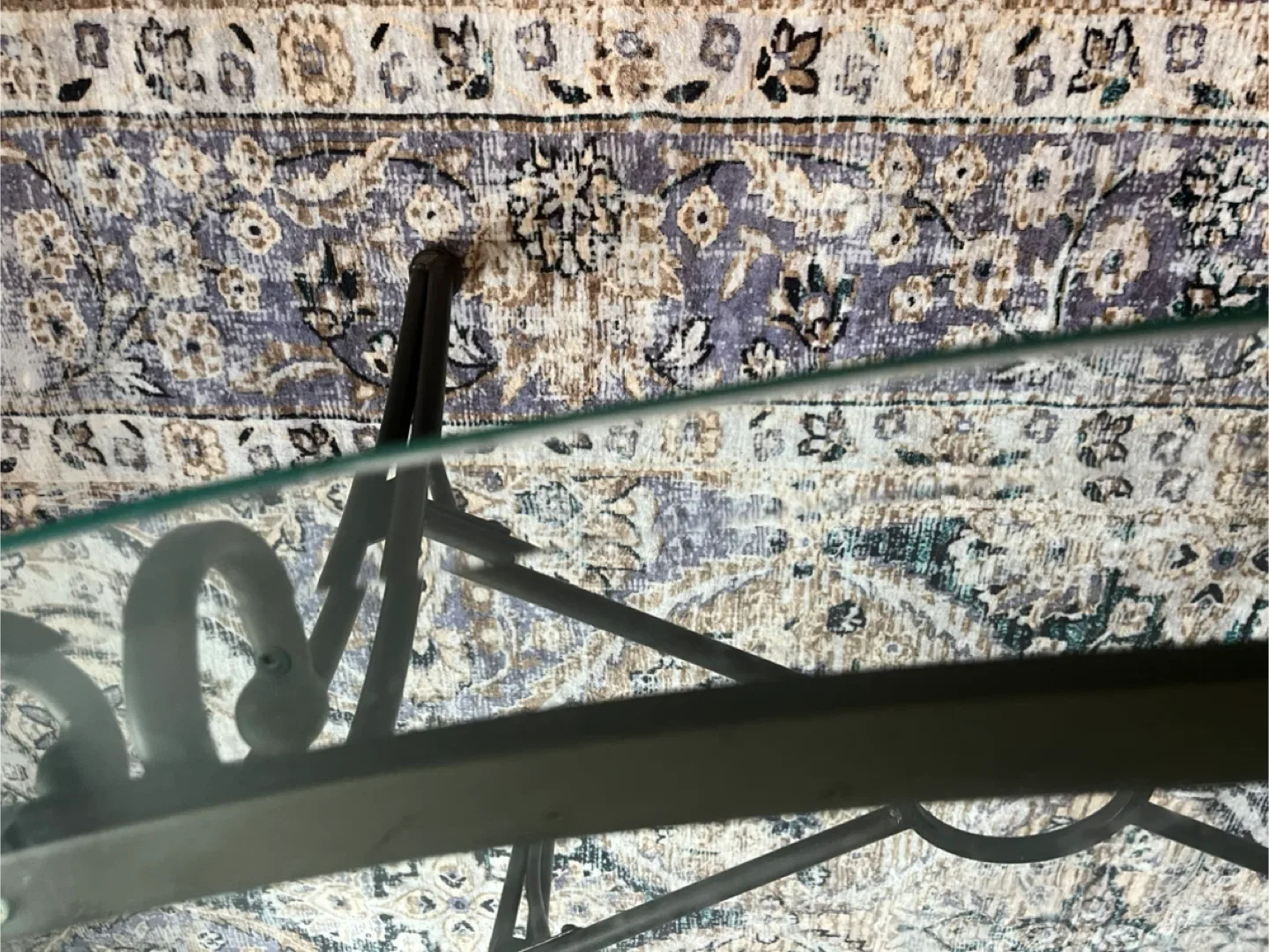 Oval Glass Coffee Table on wrought iron base image indicator(3)