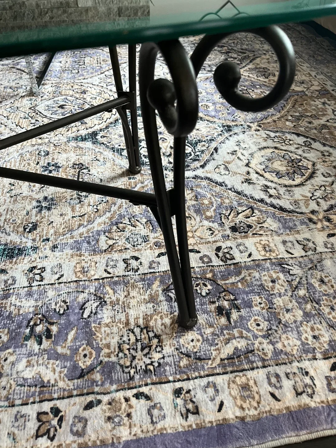 Oval Glass Coffee Table on wrought iron base image indicator(6)