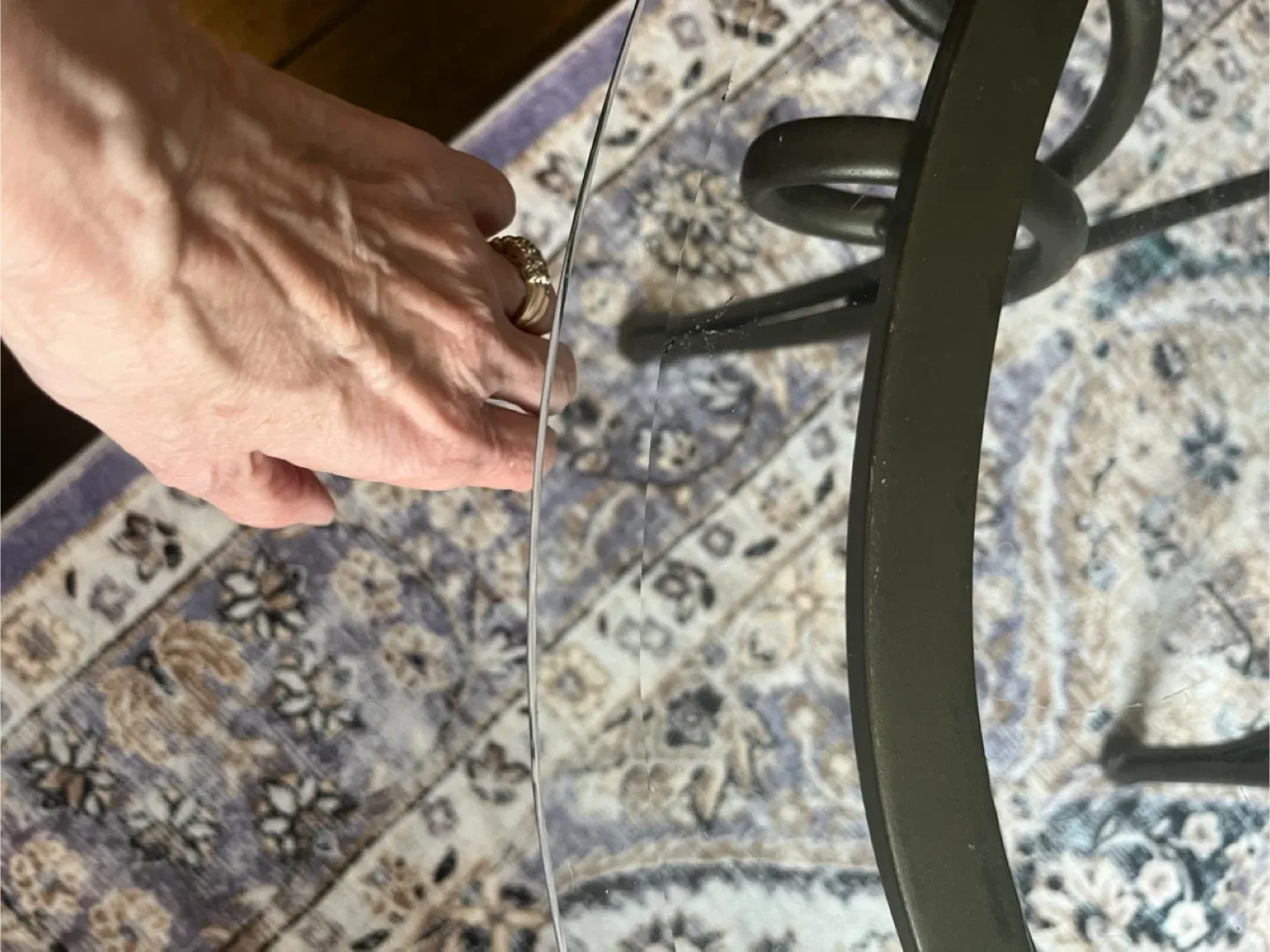 Oval Glass Coffee Table on wrought iron base image indicator(5)