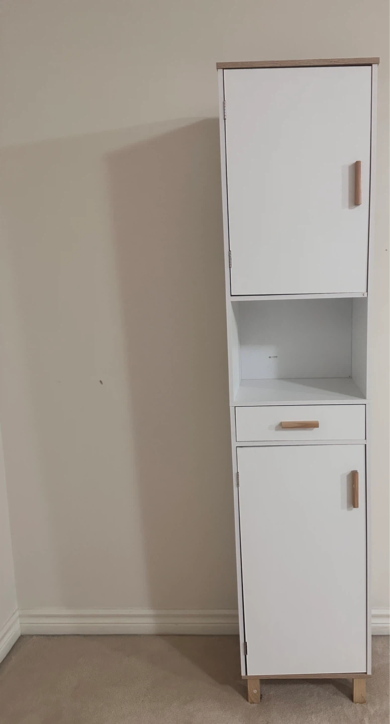 White Storage Cabinet with Wooden Handles - photo 2